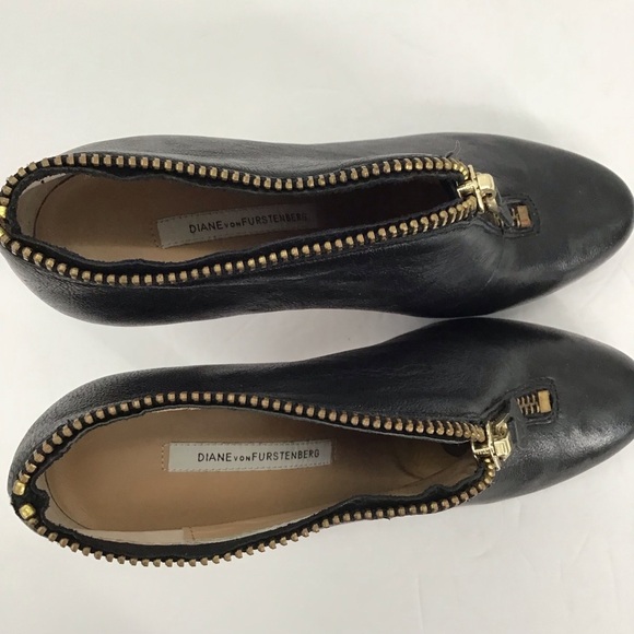 Diane Von Furstenberg Camilla Zipper Leather Booties Black Career Size 7.5 - Picture 8 of 12